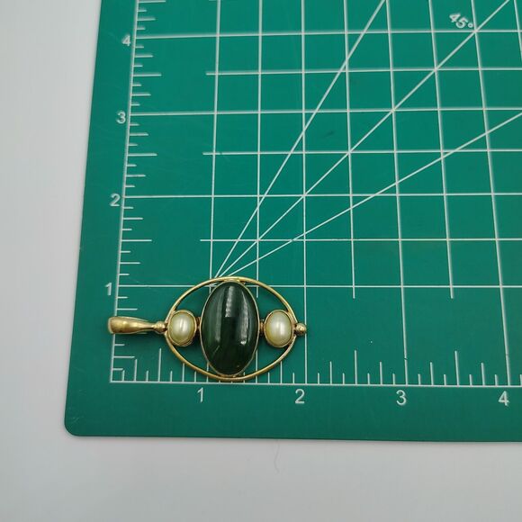 Vintage Sajen Sterling Silver 925 Vermeil Jade/Nephrite Baroque Pearl Pendant - Picture 11 of 13